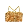 thumbnail image 3 of dPois Kids Girls Sparkly Sleeveless Halter Ruffled Tank Tops Camisole Latin Jazz Hip Hop Ballet Gold 12, 3 of 5