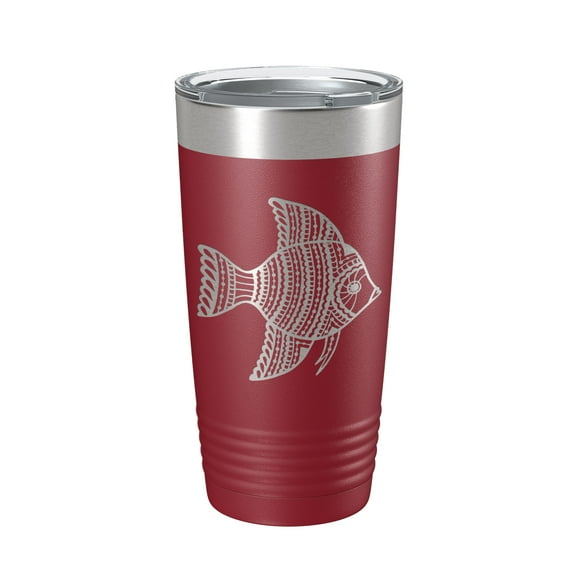 Fish Tumbler Zentangle Travel Mug Insulated Laser Engraved Coffee Cup 20 oz Maroon
