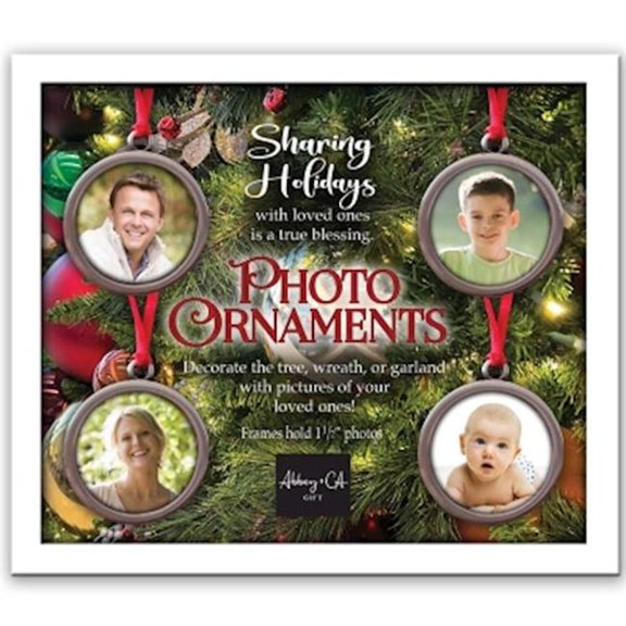 Abbey Plus CA Gift 374014 Photo Ornaments-Boxed - Frames Hold 1.5 in. Photo Ornament - Set of 4