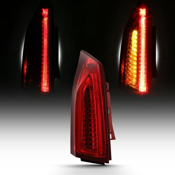 AKKON - For 2013-2018 Cadillac ATS Full LED Daytime Running Lamp Strip Driver Side Tail Light Chrome Housing Red Clear Lens