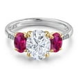 thumbnail image 3 of Gem Stone King 925 Silver and 10K Yellow Gold White Moissanite and Red Created Ruby and Lab Grown Diamond Engagement Ring for Women | 3.16 Cttw | Oval 9X7MM | Birthstone | Size 9, 3 of 7
