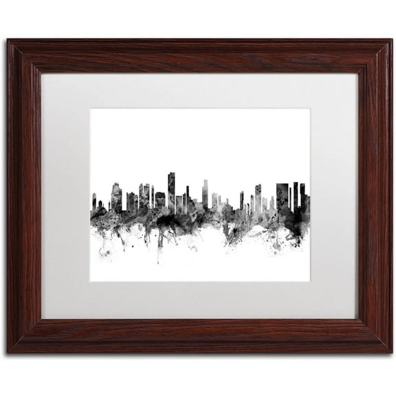 Trademark Fine Art "Honolulu Hawaii Skyline B&W" Canvas Art by Michael Tompsett, White Matte, Wood Frame