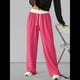 thumbnail image 5 of Pantalones Deportivos Anchos con Cintura de Contraste de Color y Hebilla de Cordón para Mujer. Rosa Roja S, 5 of 9