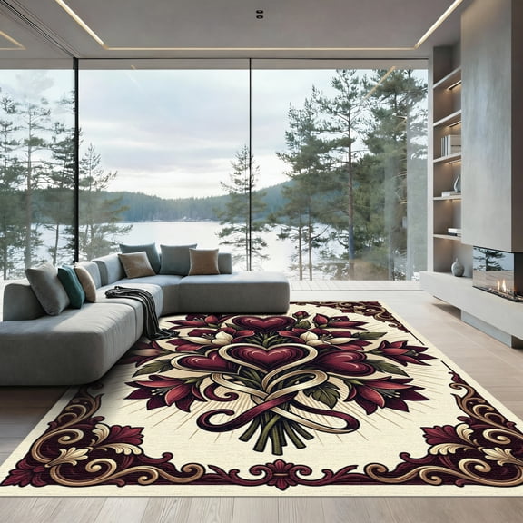 ODIKA 4'x6' Machine Washable Non-Slip Area Rug, Vintage Burgundy High Traffic Rug, Red, 943158