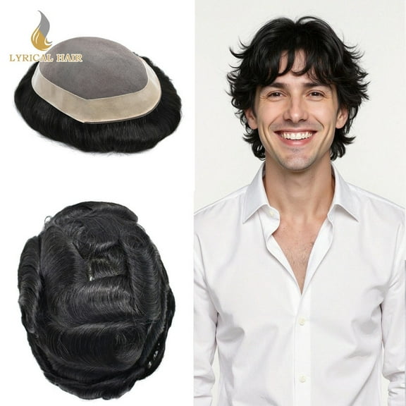 Lyrical Hair Toupee for Men Fine Mono Mens Toupee Human Hair Replacement Systems Monofilament with NPU Hairpiece for Man Black Brown Blonde Gray Hair Wig Unit