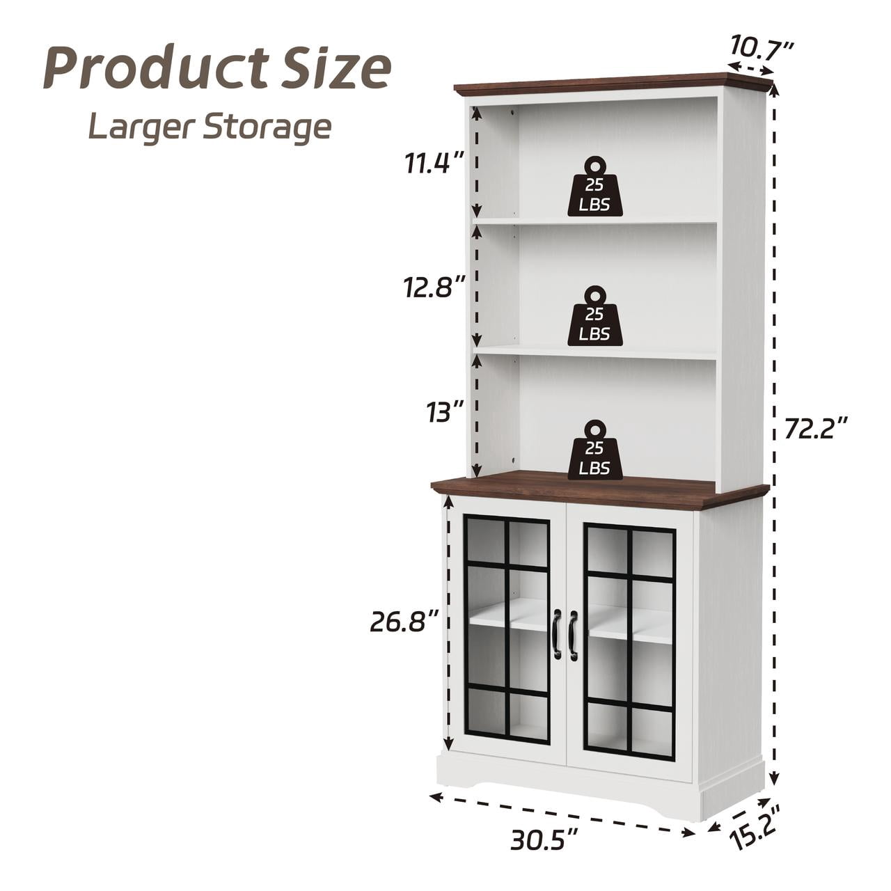 Tall Bookshelves, 5 Tiers Bookcase 72 inch Floor Standing Organizer and Storage, White Color and Brown Board Design Fits Mordern Vintage Farmhouse Decor Home Office Living Room