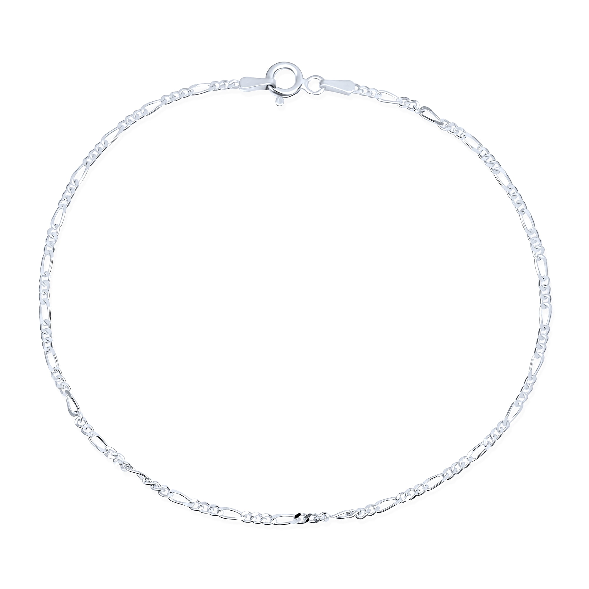 Bling Jewelry Womens Simple Figaro Chain Link Anklet Ankle Bracelet 2MM .925 Sterling Silver 10"