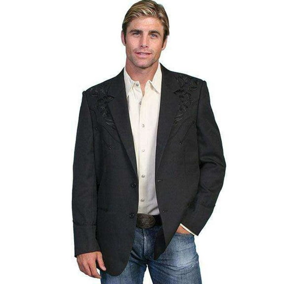 Scully Men's Floral Embroidered Western Jacket - P-733BLK 40 REG US Black