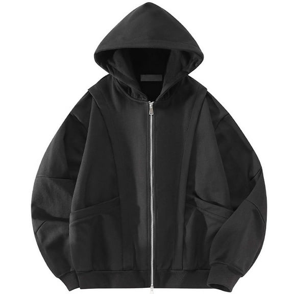 XIAONU Mens Hoodies Oversized Pockets Trendy Full Zip Hooded Sweatshirt Solid Color Loose Fi Long Sleeves Hoodie Casual Daily Wear