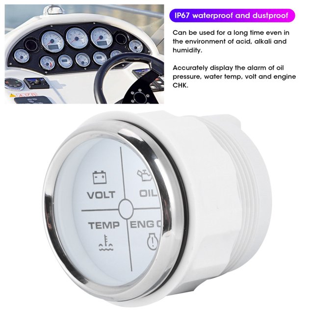 Medidor De Alarma De La Embarcación, 52mm De Voltio Multifunción Volt Temperador De Agua Aceite De Alarma De Alarma Con Indicador De Alarma De 4 Lados 12/24V Juego De Calibre