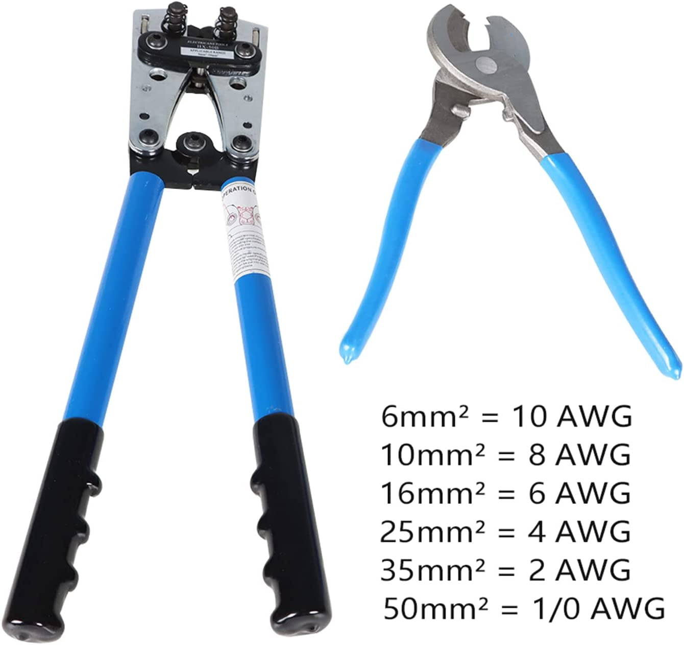 EPOTOOR Battery Cable Lug Crimper Tool 6-50mm2, Wire Crimping Tool Pliers for 10, 8, 6, 4, 2, 1/0 AWG Wire Cable Cutting and Crimping