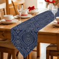 thumbnail image 2 of Navy Blue Table Runner Linen Burlap Table Runner 70 Inches Long Boho Vintage Ethnic Tribe Abstract Art Dresser Scarves for Kitchen Island Coffee Dining Party Wedding Banquet Holiday Decor 13"x70", 2 of 8