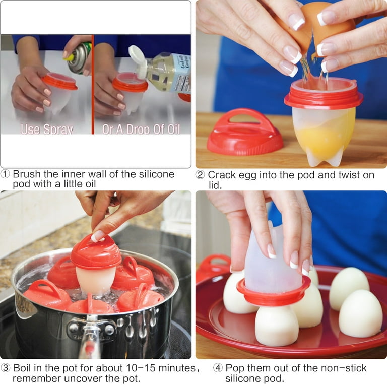 Egglettes Egg Cooker, Silicone Egg Poachers for Hard Boiled Eggs, Egg Cups  As Seen On TV, Hard Soft Maker, Boil Eggs Without the Egg Shell (Pack of 6)