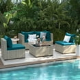 thumbnail image 4 of UDPATIO 5 Pieces Outdoor Patio Furniture Set with 44" Fire Pit Table, Outdoor Wicker Patio Conversation Set with Cushions for Backyard, Porch, Garden(Peacock Blue), 4 of 6