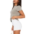 thumbnail image 3 of Liacowi Women Basic Skinny T-Shirt Crew Neck Short Sleeve Slim Fit Summer Crop Tops Solid Color Tee Shirt Tops Streetwear, 3 of 5