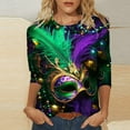 thumbnail image 4 of Byworldtasic Womens 3/4 Sleeve Tops Carnival Fashion Round Neck Mardi Gras Printed Blouse Pullover T-shirt, 4 of 5