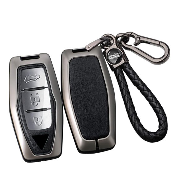 2/3/4 Button PU Leather Key Fob Cover Fit for Mitsubishi Outlander 2024 2023 2022 2021 Keyless Key Fob Case with weave Keychain