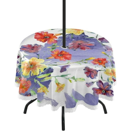 

Hyjoy 60 Watercolor Flowers Round Tablecloth Outdoor Table Covers with Umbrella Hole and Zipper for Kitchen Dining Picnic Party Home Decor