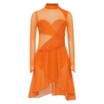 thumbnail image 3 of TTAO Kids Girls Long Sleeve Lyrical Dance Dress Shiny Rhinestones Leotard with Wrap Skirt Ice Skating Dress Orange 8, 3 of 5