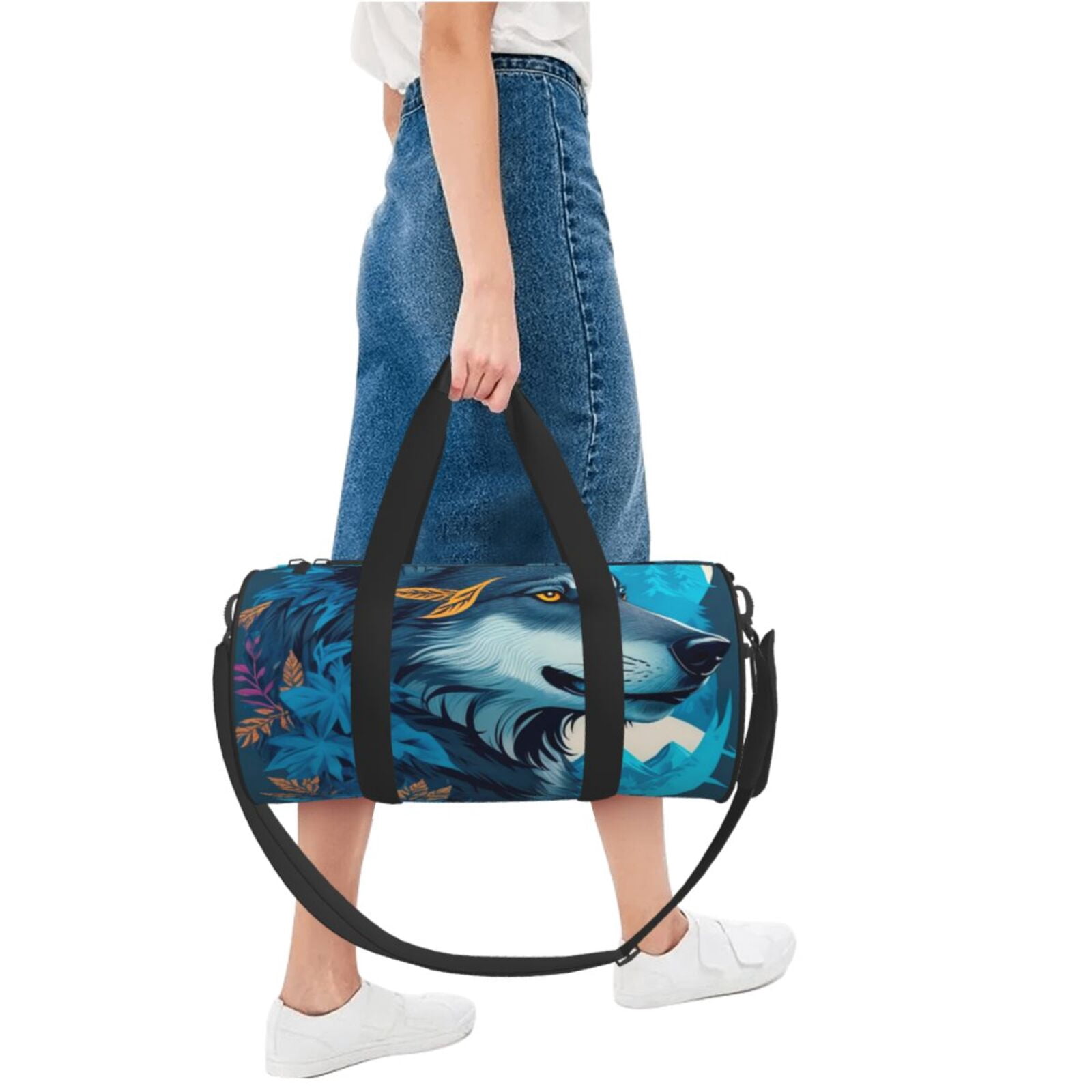 Vsdgher Blue Iceberg Leaf Wolf 45L Foldable Duffel Bag, Sports Gym Bag,Overnight Bag, Portable Weekender Bag for Airplanes
