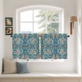 thumbnail image 3 of Teal Yellow Tier Curtains, Modern Luxurious Geometric Abstract Art Light Filtering Kitchen Curtains, 2Pcs Rod Pocket Half Window Treatments Panels for Sink Cafe Cabinet Camper 27.5x36 Inches, 3 of 9