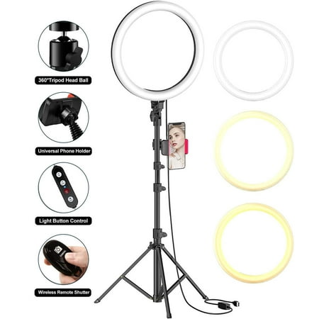 Image of 8 Selfie Ring Light with Tripod Stand & Cell Phone Holder for Live Stream/Makeup/YouTube Video Dimmable Beauty Makeup Ringlight LED Camera Light for iPhone Android Phone with Remote Control