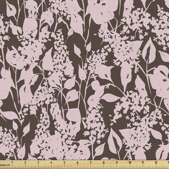 Ambesonne Spring Fabric by the Yard Upholstery, Lilac Flowers Pattern Art, 1 Yard, Dark Brown and Blush