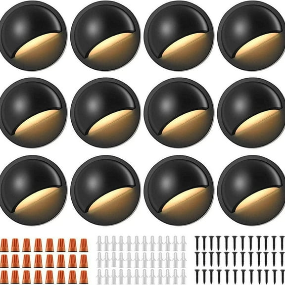 Afoxsos 170 Lumens Black Aluminum Hardwired LED Outdoor Deck Lights – Waterproof Step Lamps for Stairs & Fences (12-Pack)