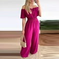 thumbnail image 2 of Zoeecloth Women's Off-The-Shoulder Jumpsuits Casual Short Sleeve Loose Wide Leg Long Rompers Outfits S-XL, 2 of 9