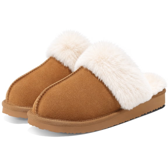 Smile Popcorn Women's Fuzzy Slippers Memory Foam House Slippers for Women Warm Winter House Shoes, Chestnut