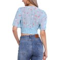 thumbnail image 3 of INSPIRAR CHIC Blusas Cortas de Manga Corta con Cuello en V de Verano con Estampado Floral S Azul, 3 of 6