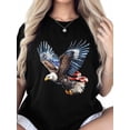 thumbnail image 2 of Women's T-Shirt Flying Bald Eagle US Flag Patriotic Short Sleeve Casual Tee Classic Crew Neck T Shirt for Women Black, 2XL, 2 of 7