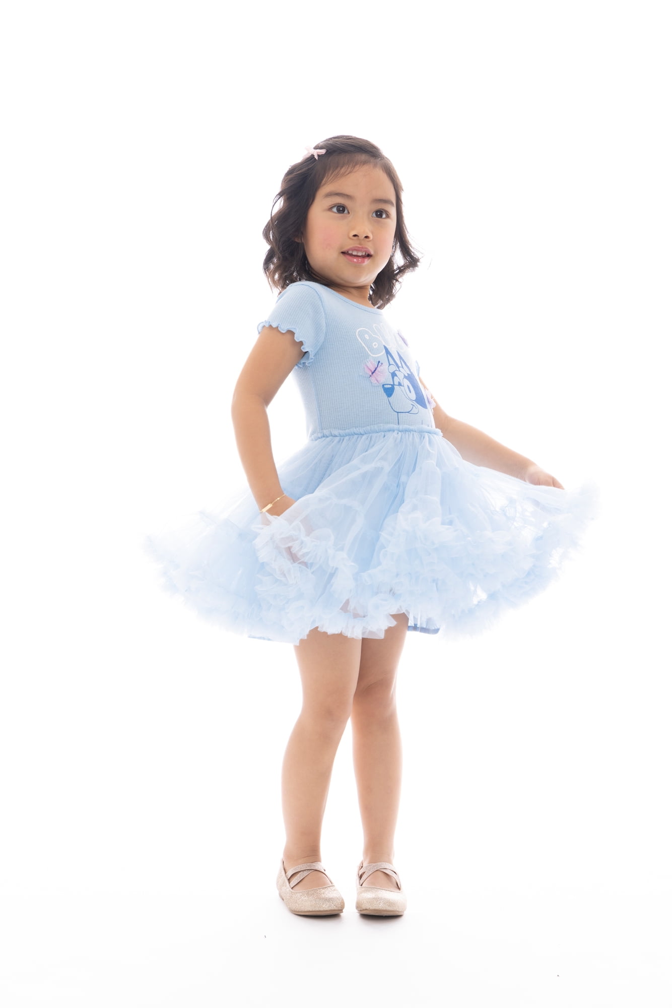 Bluey Toddler Girl Tiered Tutu Dress with 3D Butterflies, Sizes 12M-5T
