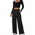 thumbnail image 5 of Womens Ribbed Wide Leg Lounge Pants with Pockets Comfy Loose Soft Knit Pants with Drawstring Black L, 5 of 10