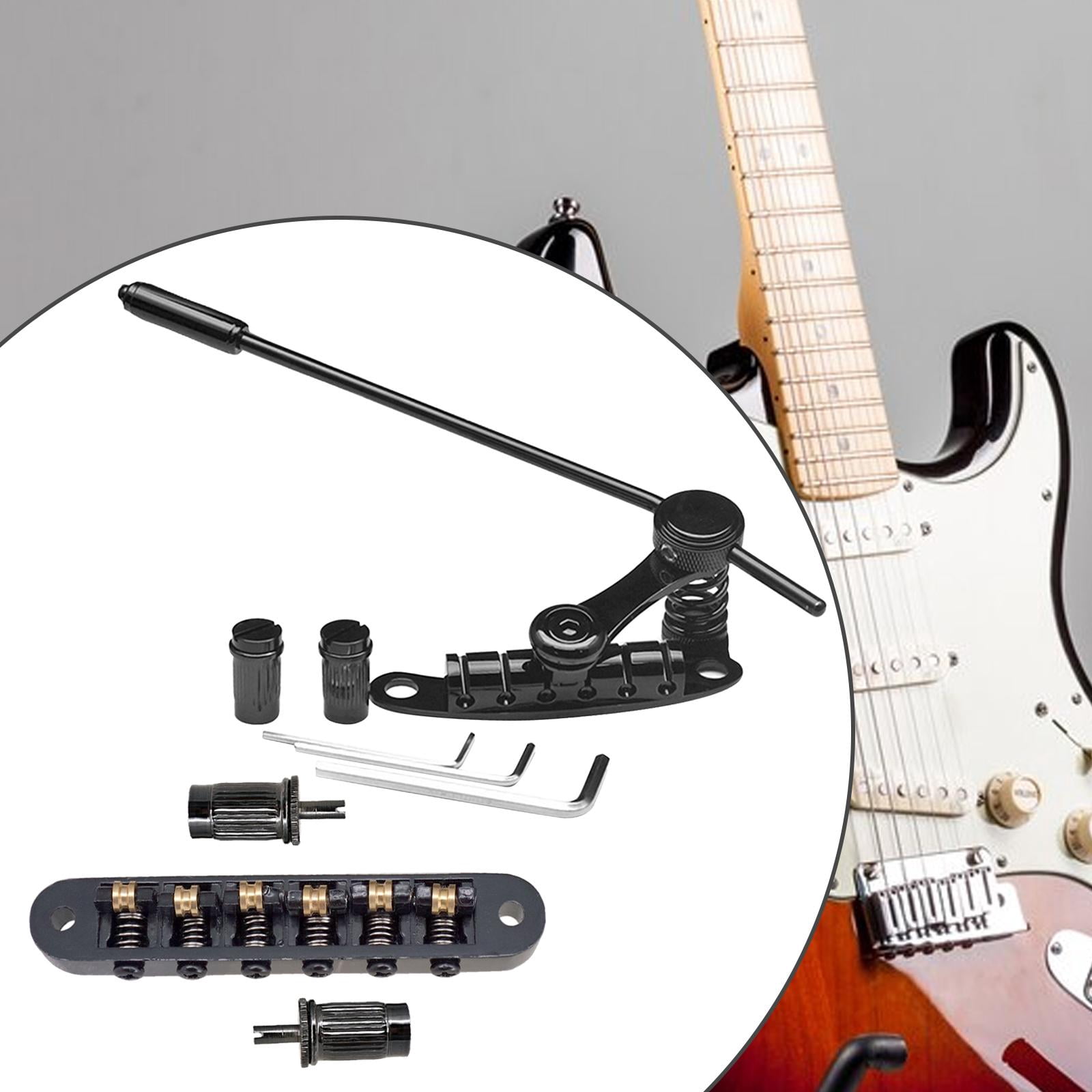 Rushawy Electric Guitar Bridge Roller Saddles Guitar Tremolo Bridge Replaces Tailpiece Tremolo for 6 Strings Instrument Show Exercise Black