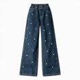 thumbnail image 3 of CAUYDY Jeans for Girls Baggy High Waist Wide Leg Denim Pants Cute Star Print Y2k Kids Trousers with Pockets Sizes 7-9 Years, 3 of 7