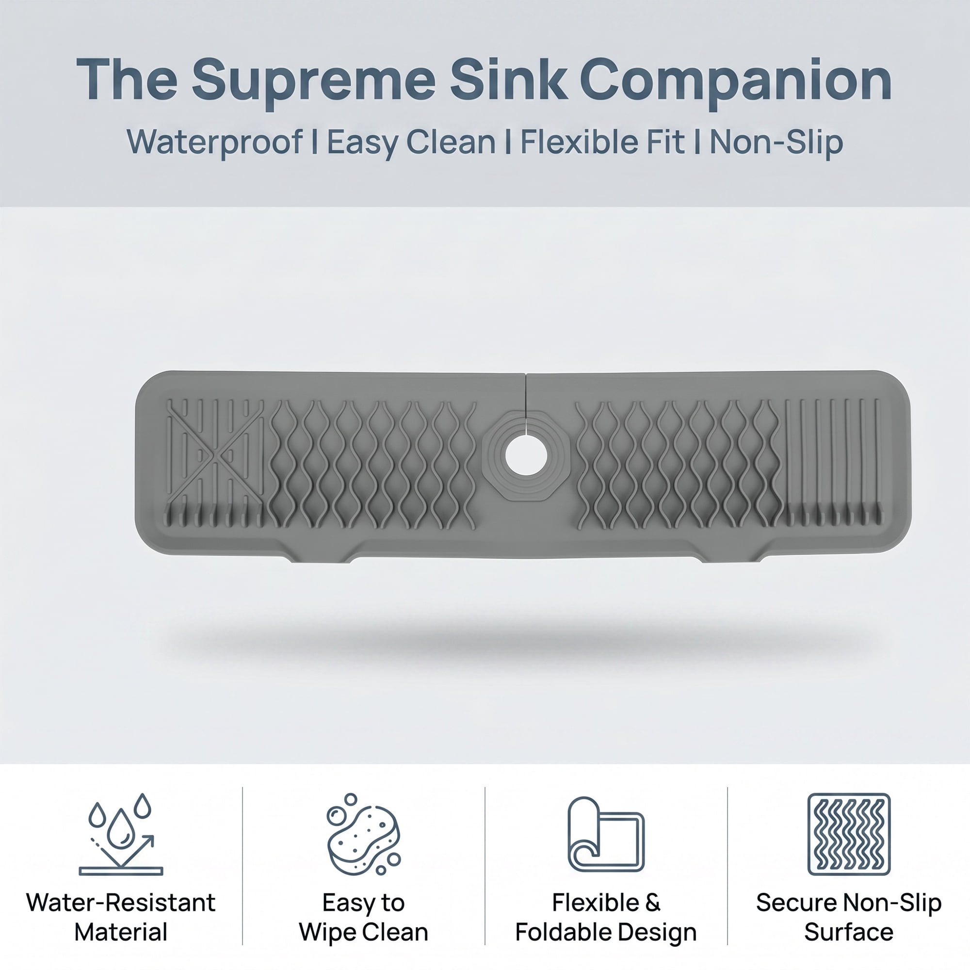 Unique Bargains Faucet Mat for Kitchen Sink Splash Guard Sink Area Mat Gray