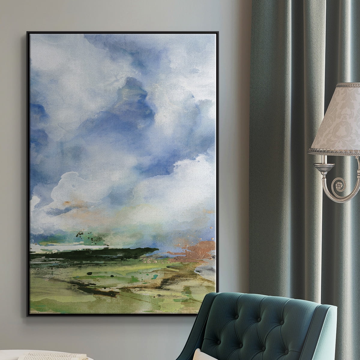 Spring Air II Framed Premium Gallery Wrapped Canvas - Ready to Hang - 27 x 41 - Black Floating Frame