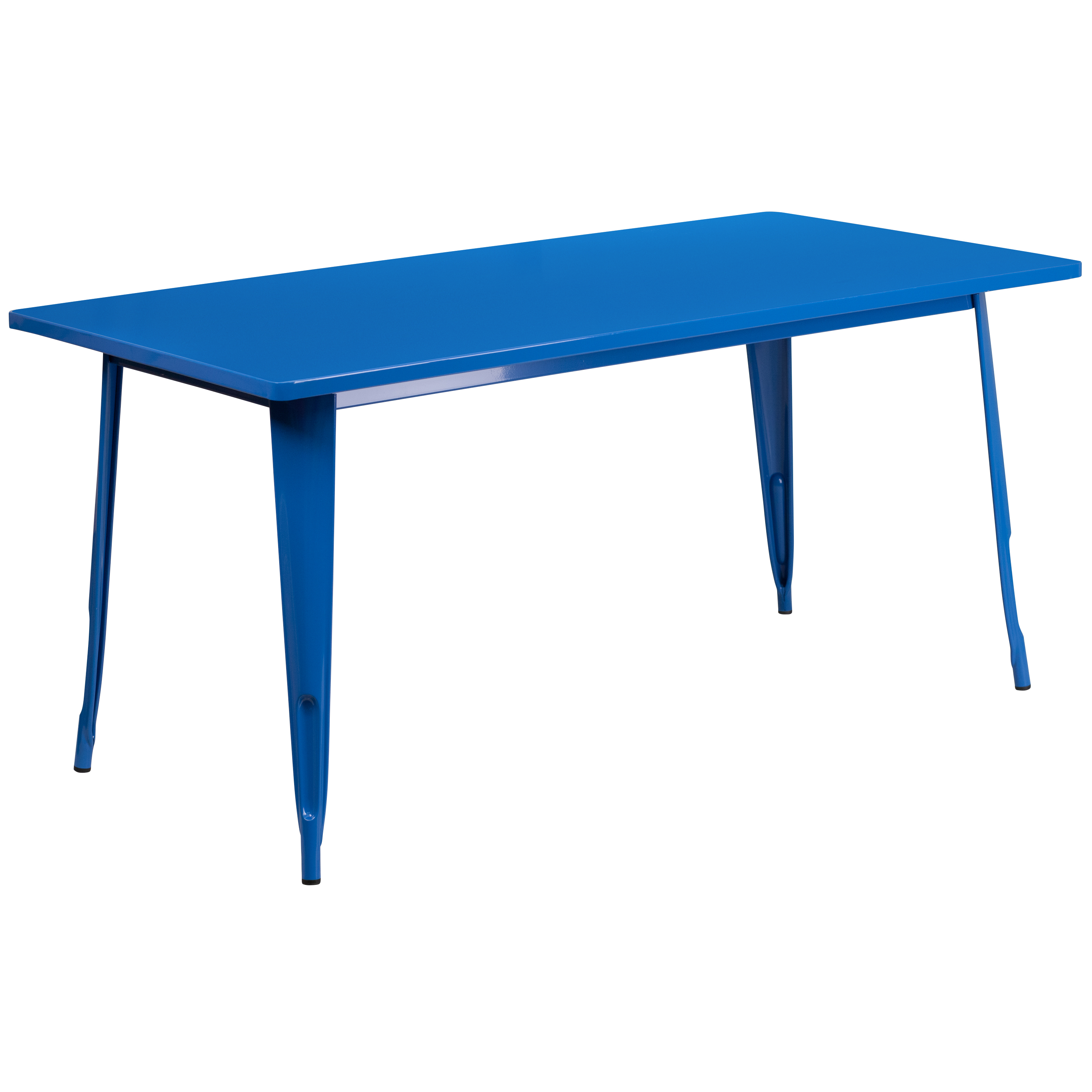 Emma + Oliver Commercial Grade Rectangular Blue Metal Indoor-Outdoor Table Set-6 Arm Chairs - image 4 of 5