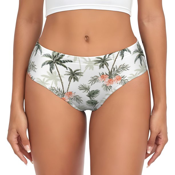 Fotbe Vintage Palm Trees Calzones Estampados para Mujer – Ropa Interior de Algodón, Cómoda, Suave y Elástica-Large