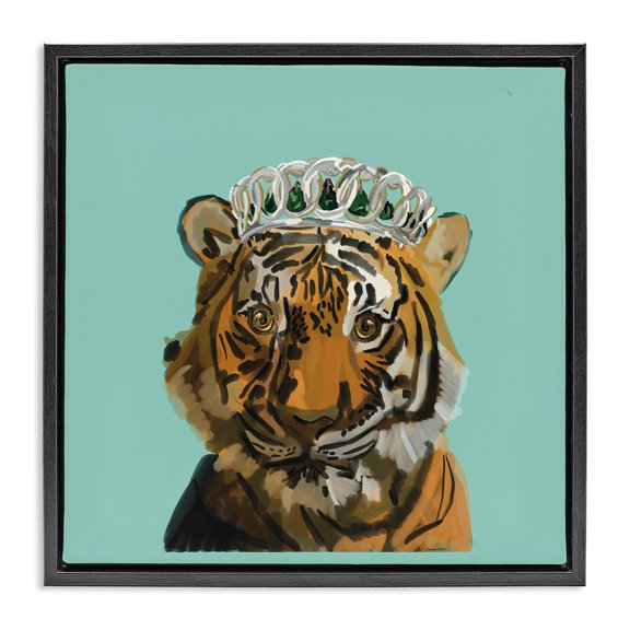 Stupell Industries Contemporary Tiger Wearing Crown Black Floating Frame Canvas Art, 18 x 18, by Amelia Noyes