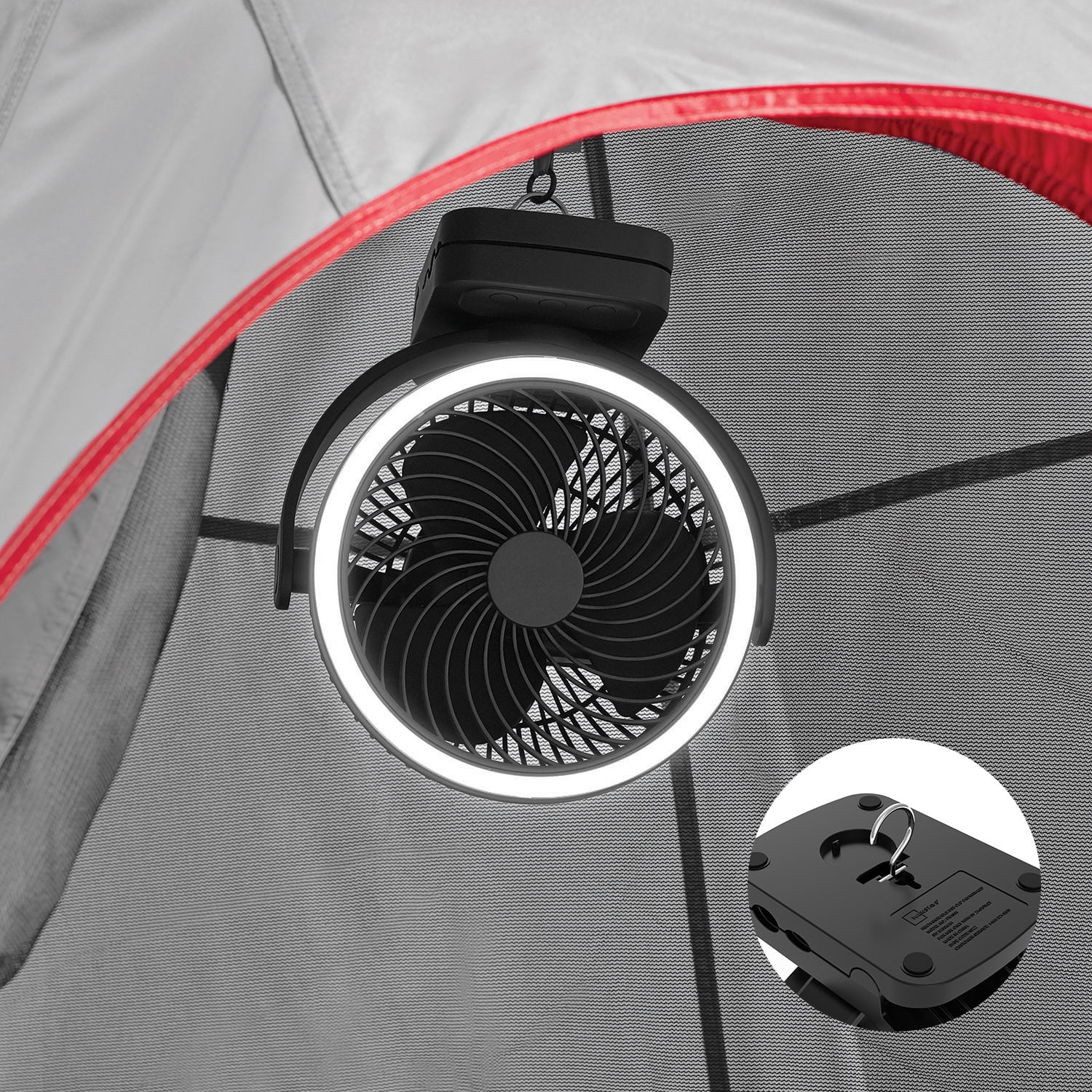 Mainstays 7" 4-speed USB Rechargeable Clip and Table Fan, LED Light and 8H Timer, Black, Model#FN1006