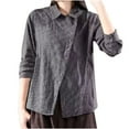 thumbnail image 1 of Timegard Womens Cotton Linen Tops Plus Size Long Sleeve Irregularly Button Shirts Fall Casual Loose Tops, 1 of 3
