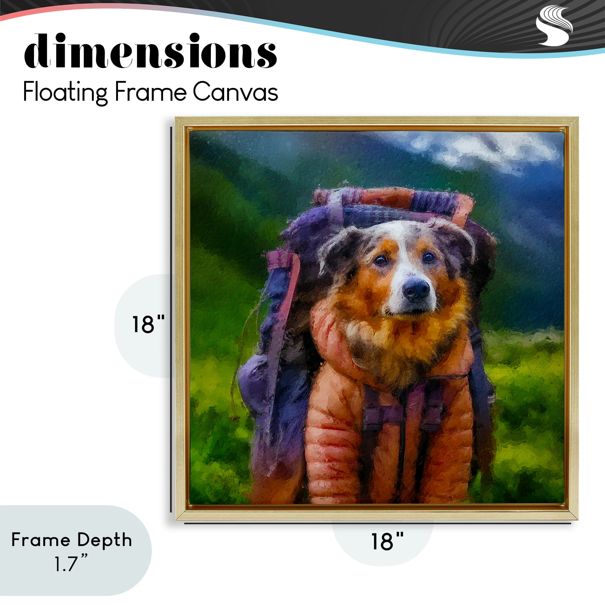 Stupell Industries Backpacking Hiker Dog Gold Framed Floater Canvas Wall Art, design by Sean Parnell
