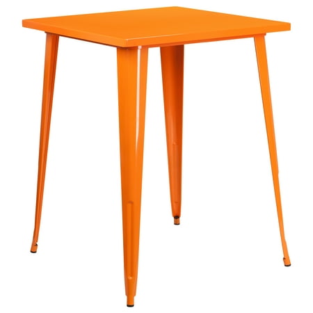 Flash Furniture Commercial Grade 31.5" Square Orange Metal Indoor-Outdoor Bar Height Table