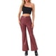 thumbnail image 2 of Pantalón Casual de Cuero Sintético Inspire Chic para Mujer, de Cintura Alta, Campana, Flare, Largo, PU, Color Burdeos, 2 of 6