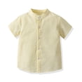 thumbnail image 4 of REORIAFEE Newborn Infant Baby Boys Summer Outfit Summer Outfit Boys Short Sleeve Top Strap Shorts Suit Outfit Baby Toddlers Shirts Performance Set Yellow 18-24 Months, 4 of 5