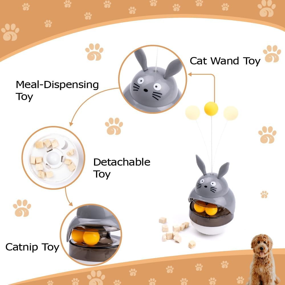 Cat Treat Puzzle Toy, Auto-Balancing Pet Food Dispenser - Brain Stimulating - Slow Feeder - Boredom Relief Kitten Toys, Interactive Training, Toy for Indoor Bored Cats (White, Sheep)