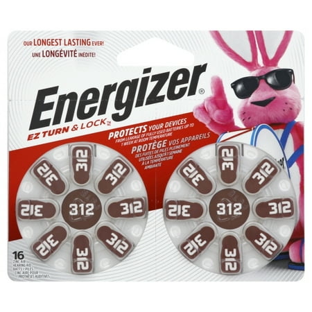 Energizer Hearing Aid Batteries 312 Long Tabs - 16 (Best Long Lasting Hearing Aid Batteries)