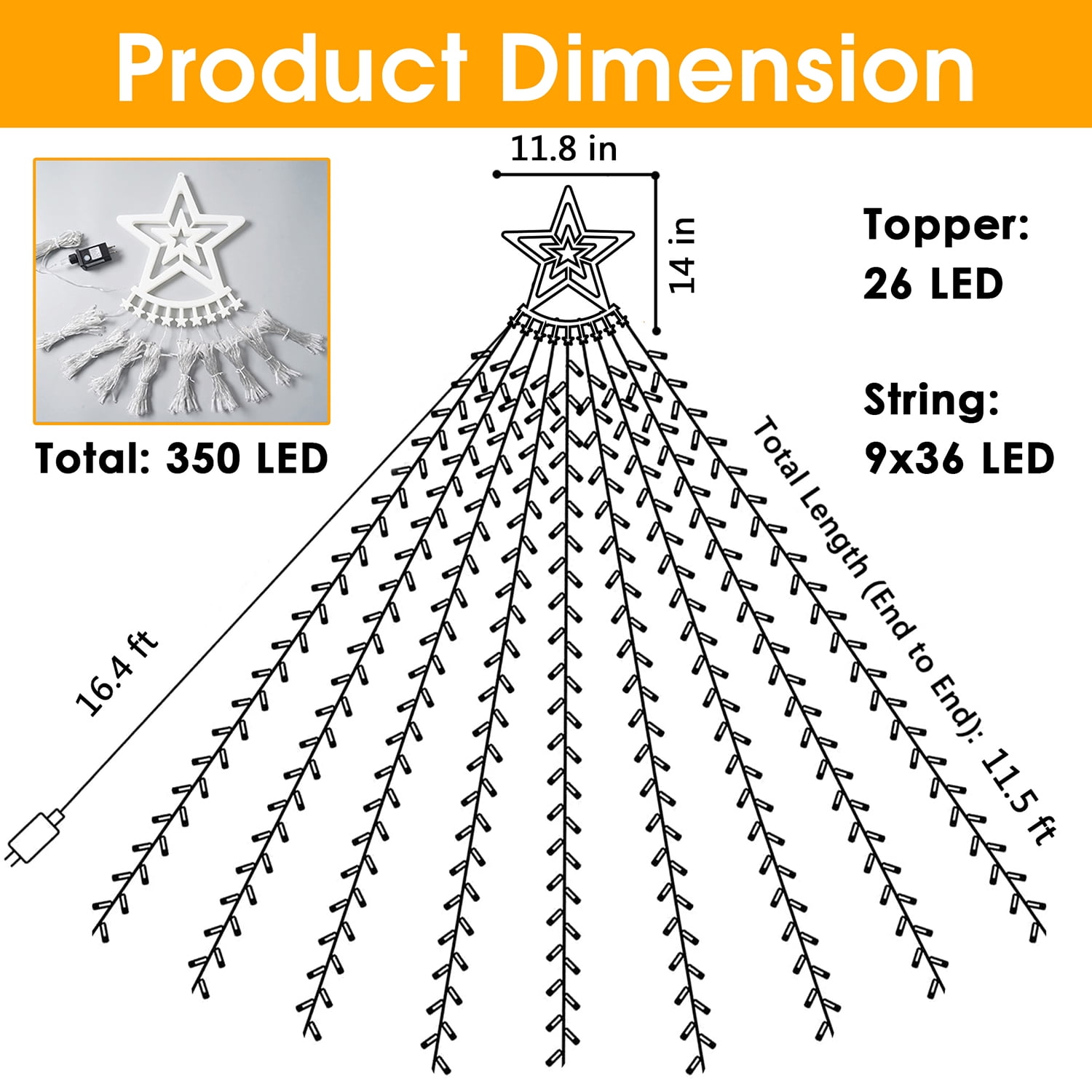 Qunler Outdoor Christmas Decoration Lights, 8 Modes & 350 LED Christmas String Waterfall Fairy Tree Lights Indoor Outdoor Holiday Lighting Decorations, Multicolor, Plug-in